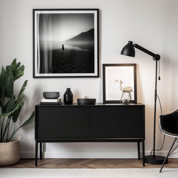 A stunning image displaying a contemporary living room with a st A stunning image displaying a contemporary living room with a st