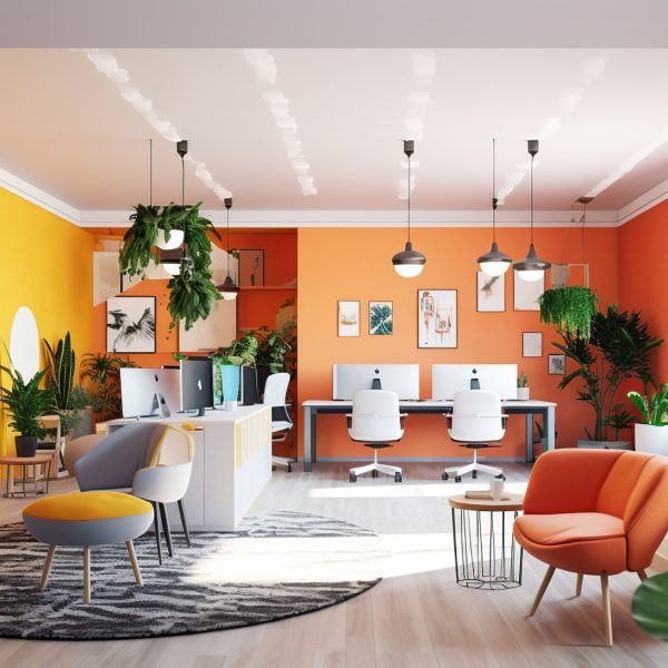 bright coworking office interior, Generative AI bright coworking office interior, Generative AI
